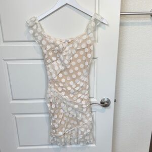 Nude Polka Dot Ruffle Dress
